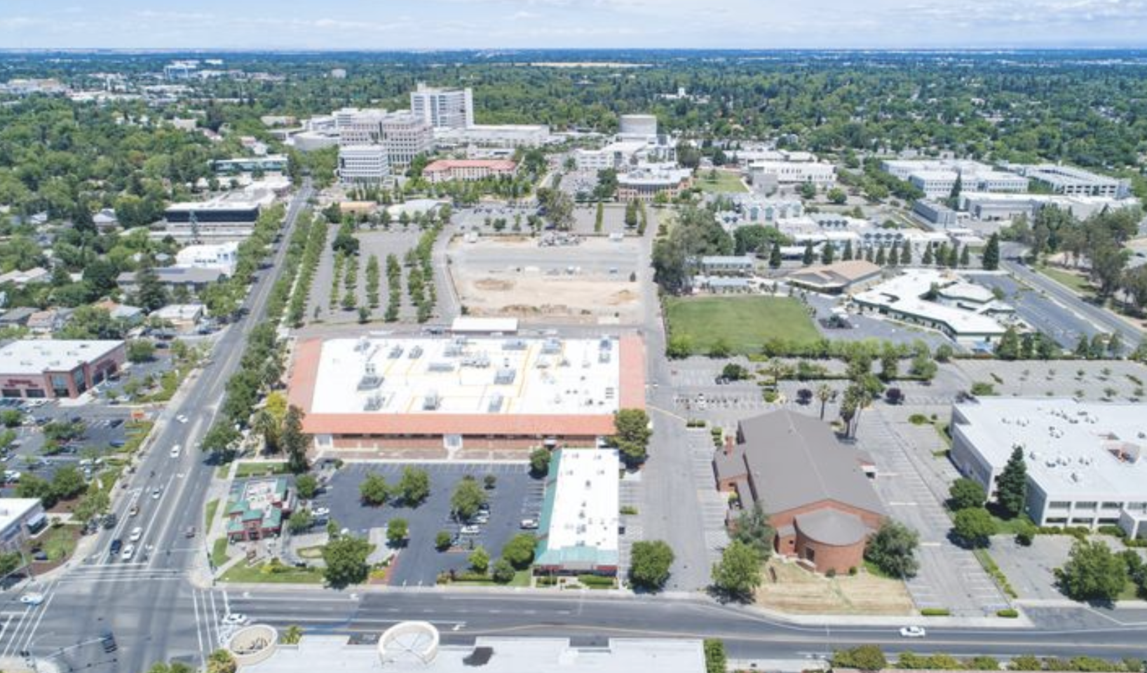 aerial shot of future aggie square development site