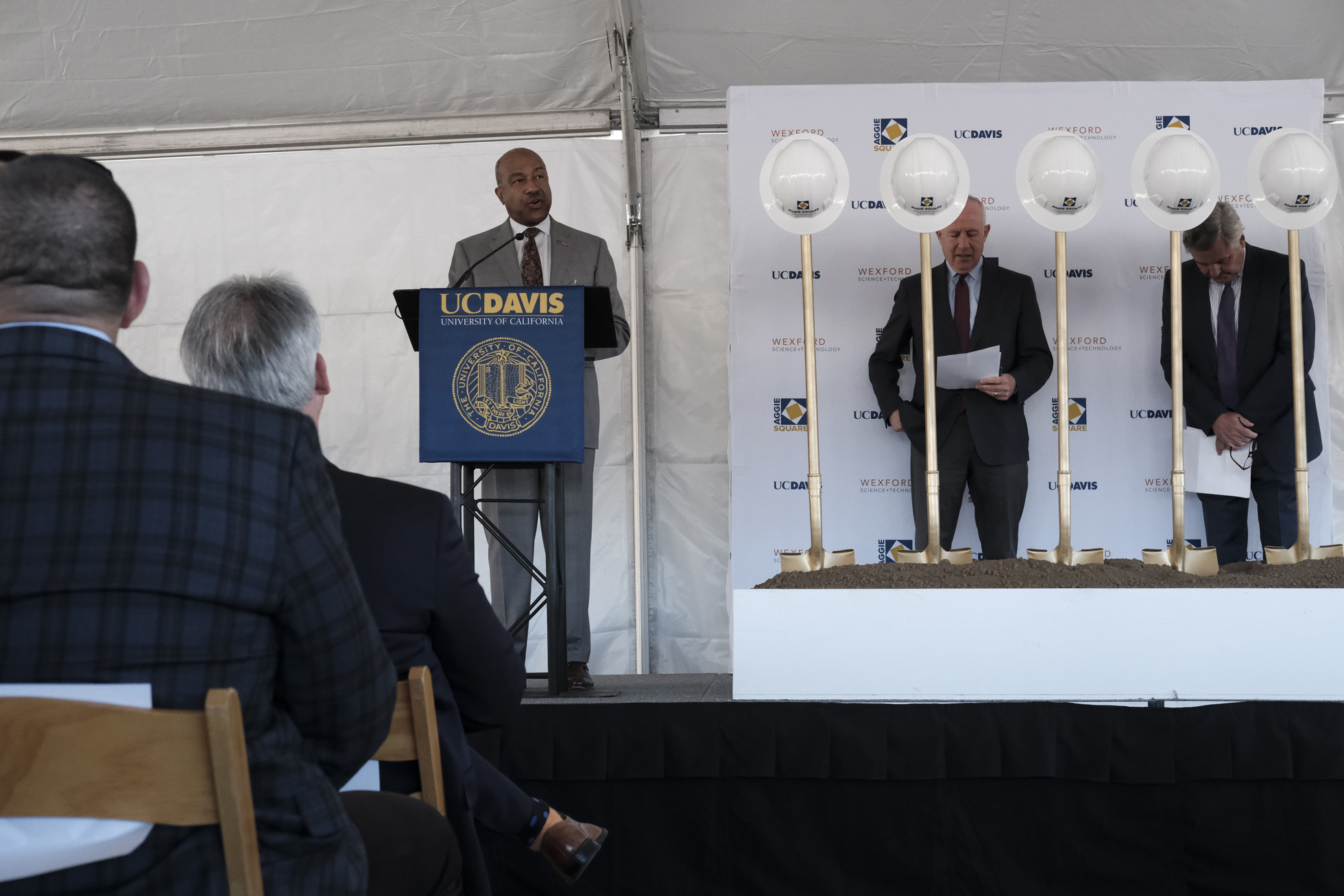 Chancellor May speaks at the Aggie Square groundbreaking