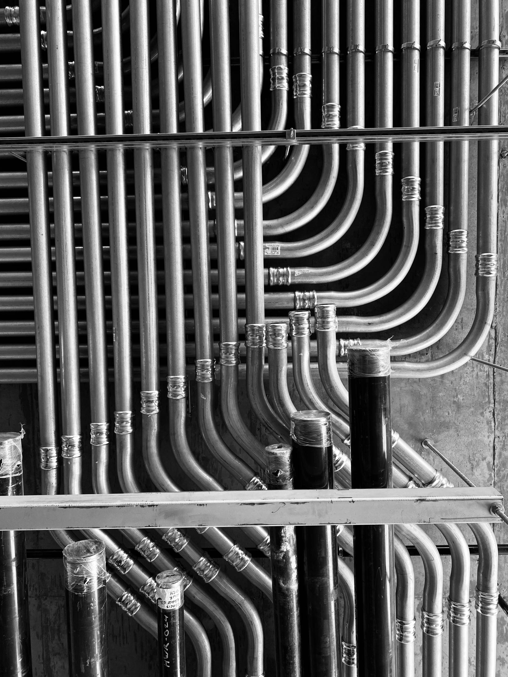 Black and white photo of pipes