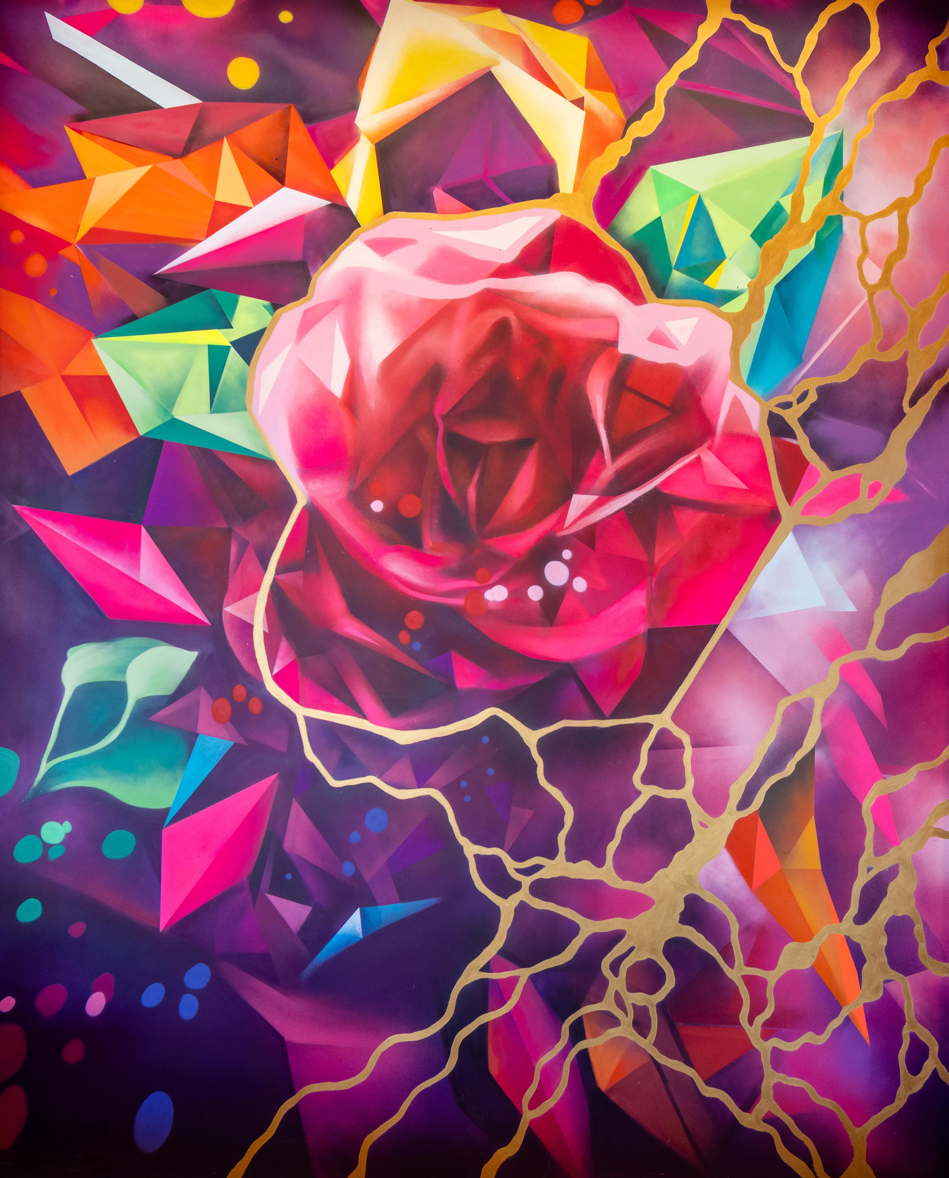 Color art mural of a camelia