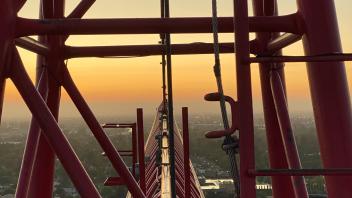 Sunrise on a construction crane
