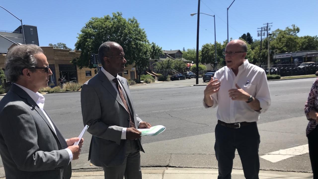 Robert Segar and Gary May talk possibilities at UC Davis' Aggie Square in Sacramento California