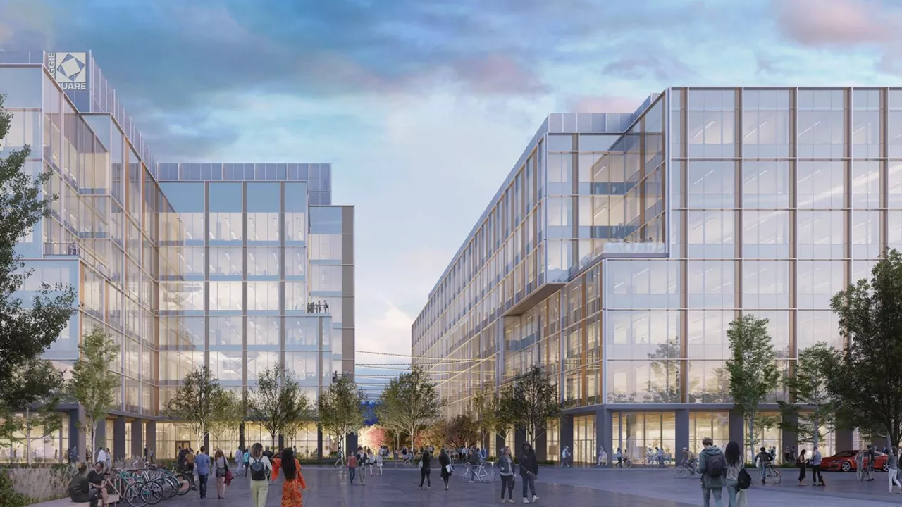 A rendering of two buildings