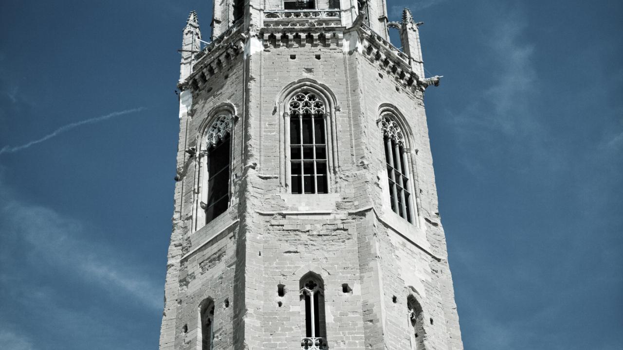 A castle tower made of white brick