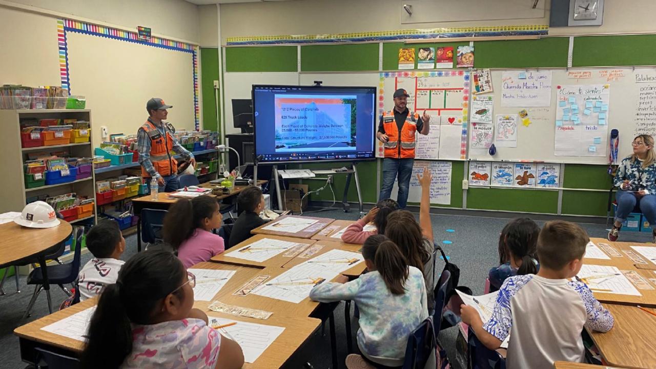 Whiting-Turner Aggie Square team presenting to a classroom