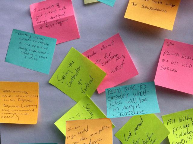 A bunch of hand-written Post-It notes share messages that are in this story