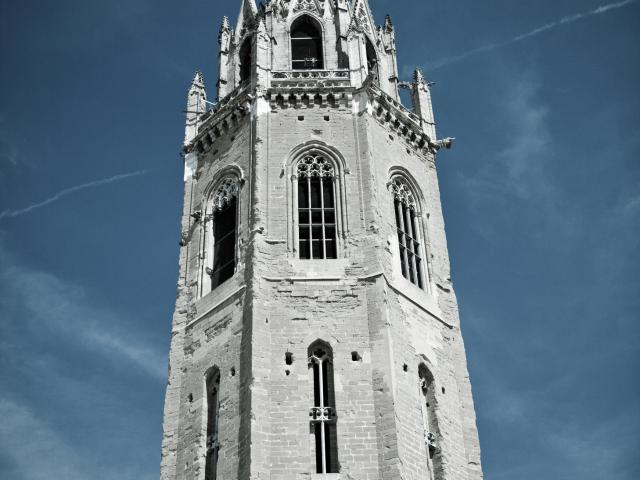 A castle tower made of white brick