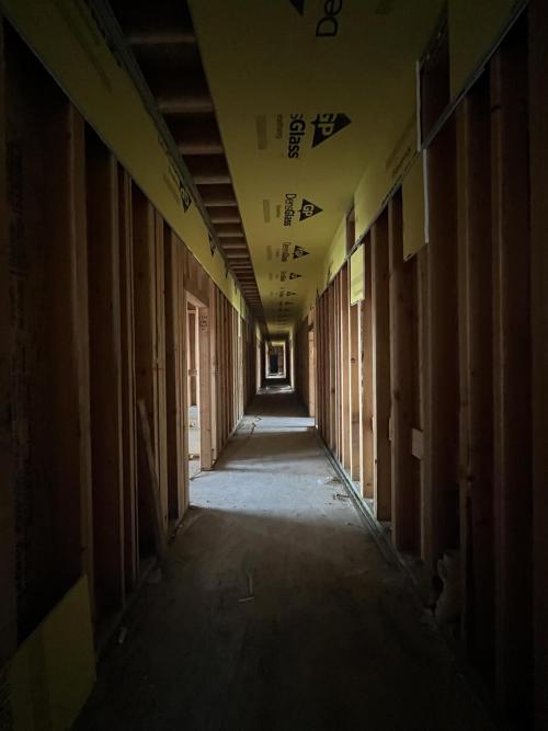 A hallway still in construction