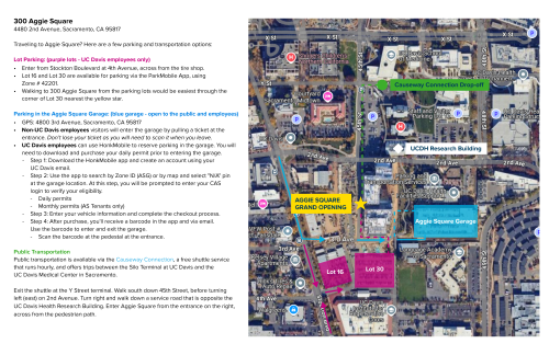 Parking directions and map for Aggie Square
