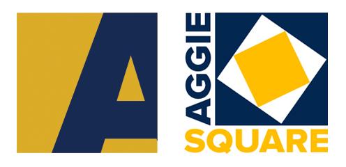 Aggie Square logo with A in box, Aggie Square logo with three boxes