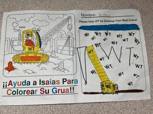page of homework with drawings of cranes