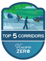 Image of logo of for Vision Zero top 5 corridors study focusing on improving areas where the most injuries occur.