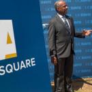 Chancellor Gary S. May at the Aggie Square announcement in April 2018.