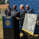 Chancellor Gary S. May, Mayor Darrell Steinberg, Assemblymember Kevin McCarty, and city and community leaders announce the location of Aggie Square.