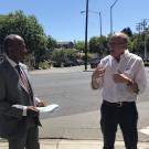 Robert Segar and Gary May talk possibilities at UC Davis' Aggie Square in Sacramento California 