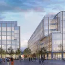A rendering of two buildings