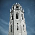 A castle tower made of white brick