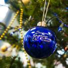 Blue ornament on a tree