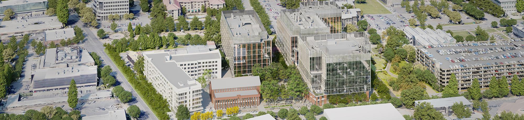 Image of aerial rendering showing Aggie Village