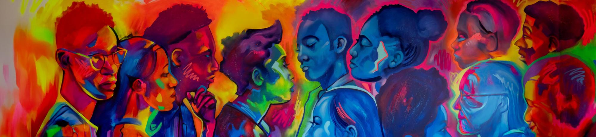 Art mural with several people in different colors