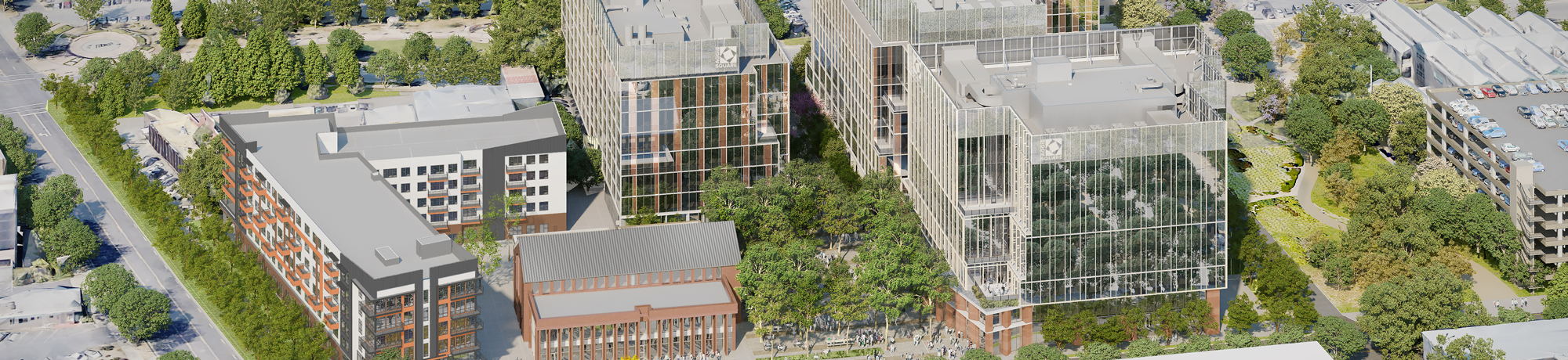 aerial photo and rendering of uc davis aggie square sacramento